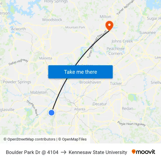 Boulder Park Dr @ 4104 to Kennesaw State University map