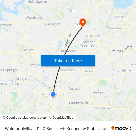 Walmart (Mlk Jr. Dr. & Sncc Way) to Kennesaw State University map