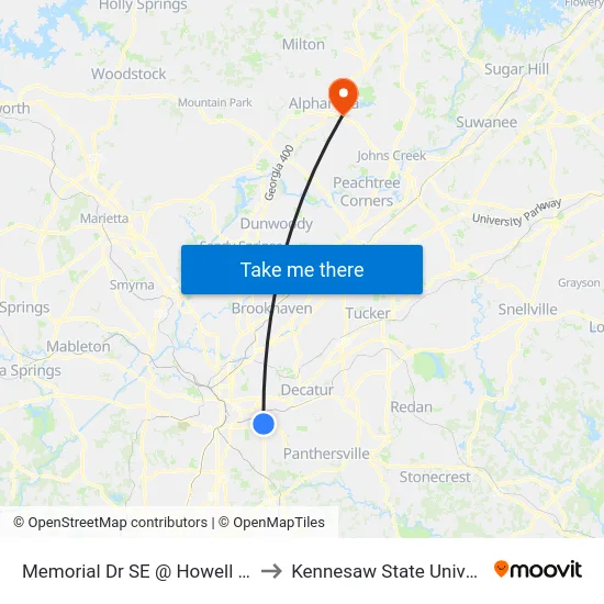 Memorial Dr SE @ Howell Dr SE to Kennesaw State University map