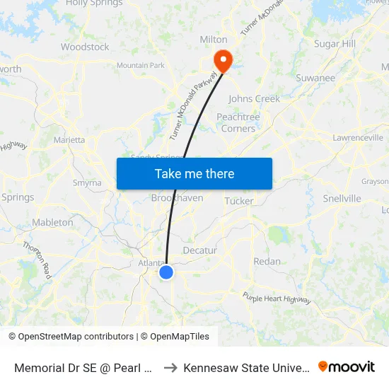 Memorial Dr SE @ Pearl St SE to Kennesaw State University map