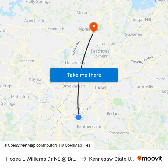 Hosea L Williams Dr NE @ Branham St NE to Kennesaw State University map