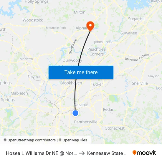 Hosea L Williams Dr NE @ Norwood Ave NE to Kennesaw State University map