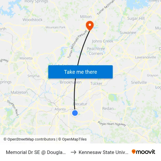 Memorial Dr SE @ Douglas St SE to Kennesaw State University map