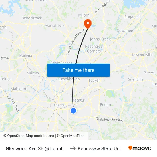 Glenwood Ave SE @ Lomita Rd SE to Kennesaw State University map