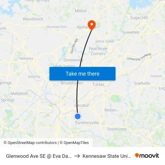 Glenwood Ave SE @ Eva Davis Way to Kennesaw State University map