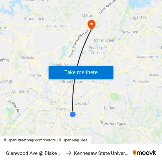 Glenwood Ave @ Blake Ave to Kennesaw State University map