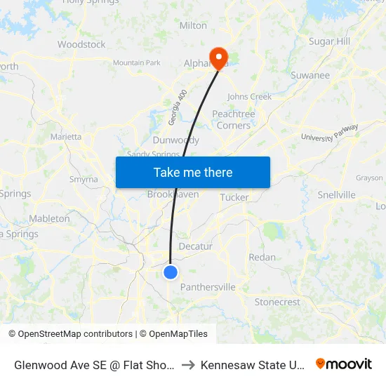 Glenwood Ave SE @ Flat Shoals Ave SE to Kennesaw State University map