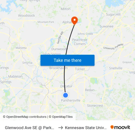 Glenwood Ave SE @ Parker Ave to Kennesaw State University map