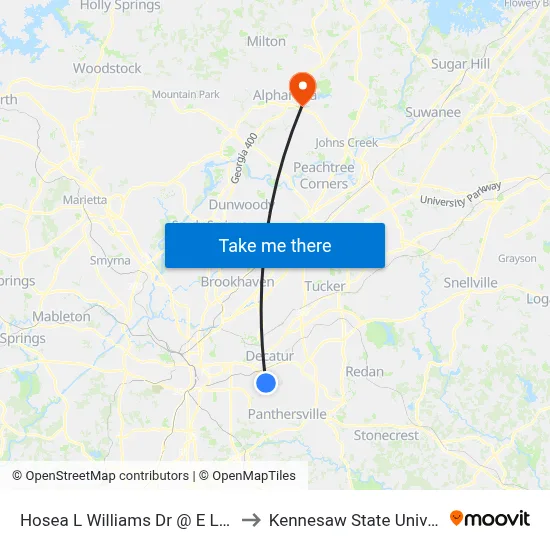 Hosea L Williams Dr @ E Lake Dr to Kennesaw State University map