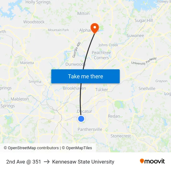 2nd Ave @ 351 to Kennesaw State University map