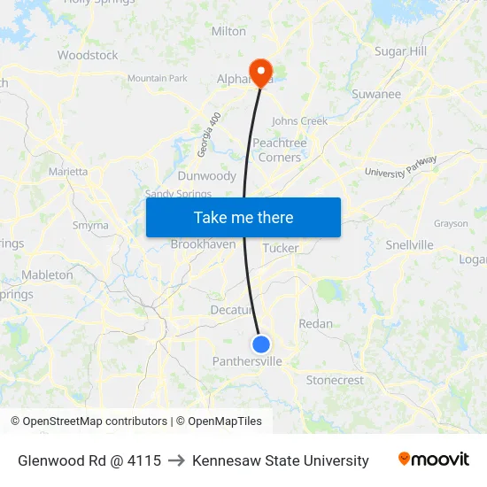 Glenwood Rd @ 4115 to Kennesaw State University map