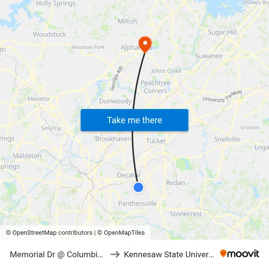 Memorial Dr @ Columbia Dr to Kennesaw State University map