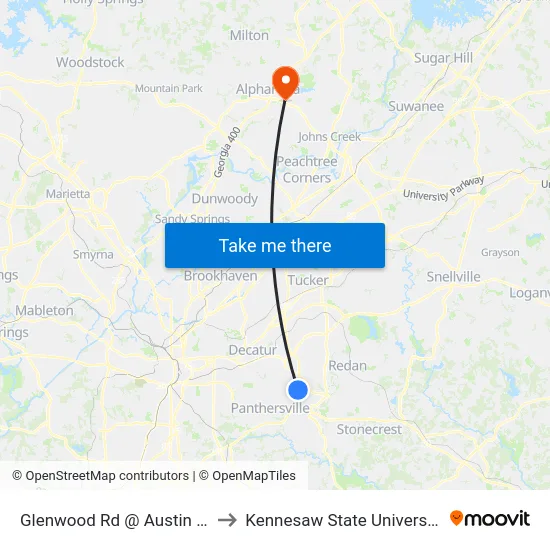 Glenwood Rd @ Austin Dr to Kennesaw State University map