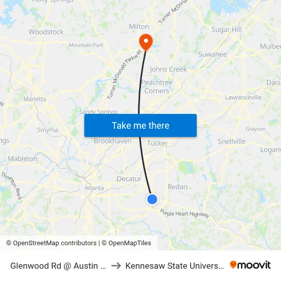 Glenwood Rd @ Austin Dr to Kennesaw State University map
