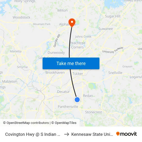 Covington Hwy @ S Indian Creek Dr to Kennesaw State University map