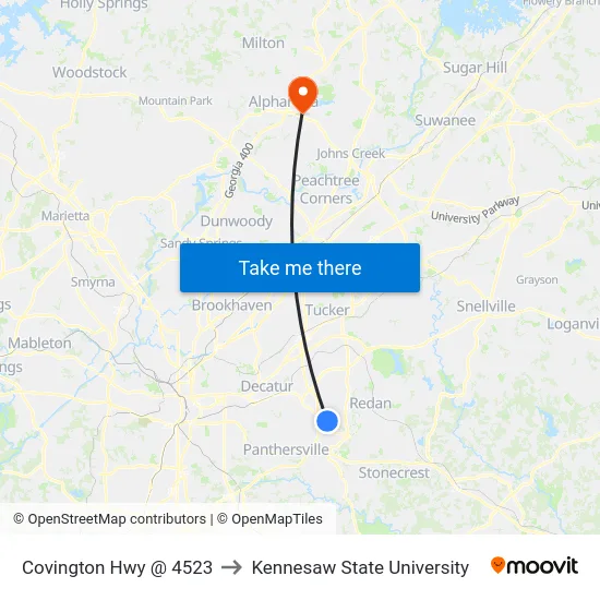 Covington Hwy @ 4523 to Kennesaw State University map