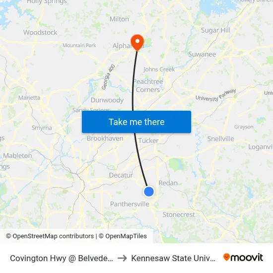 Covington Hwy @ Belvedere Sq to Kennesaw State University map