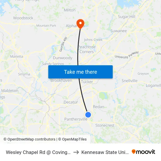 Wesley Chapel Rd @ Covington Hwy to Kennesaw State University map