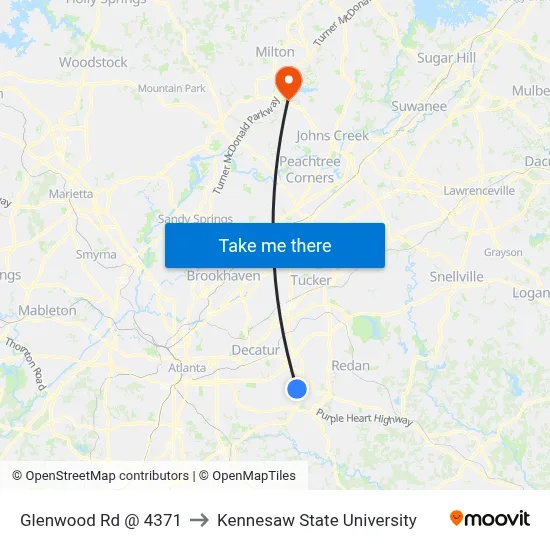 Glenwood Rd @ 4371 to Kennesaw State University map