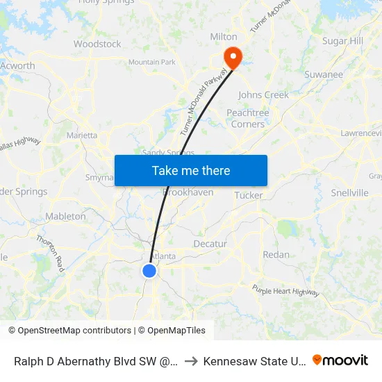 Ralph D Abernathy Blvd SW @ Dunn St SW to Kennesaw State University map