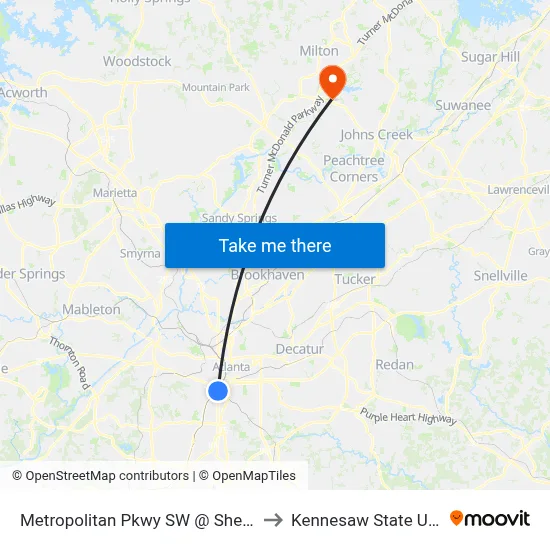 Metropolitan Pkwy SW @ Shelton Ave SW to Kennesaw State University map