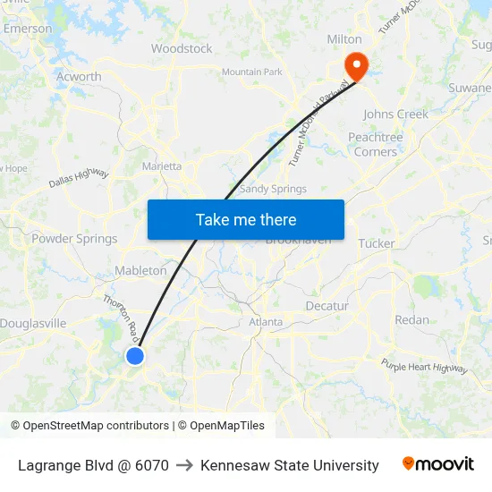 Lagrange Blvd @ 6070 to Kennesaw State University map