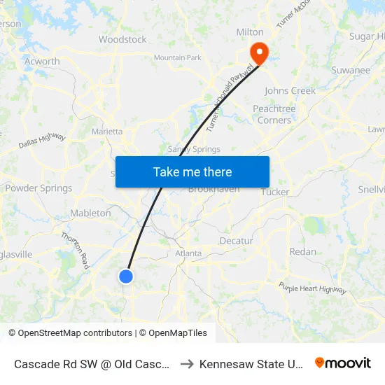 Cascade Rd SW @ Old Cascade Rd SW to Kennesaw State University map