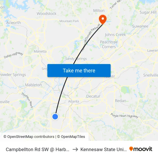 Campbellton Rd SW @ Harbin Rd SW to Kennesaw State University map