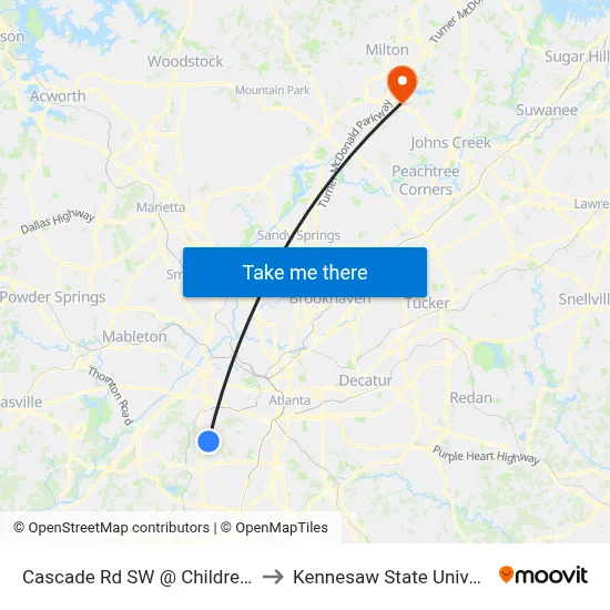 Cascade Rd SW @ Childress Dr to Kennesaw State University map