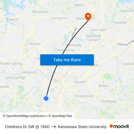 Childress Dr SW @ 1860 to Kennesaw State University map