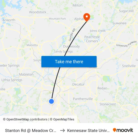 Stanton Rd @ Meadow Crossing to Kennesaw State University map