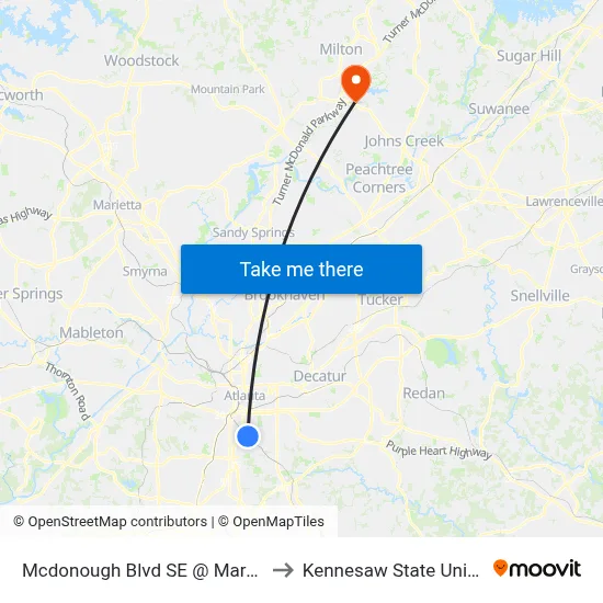 Mcdonough Blvd SE @ Marcy St SE to Kennesaw State University map