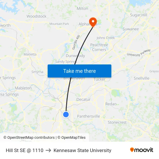 Hill St SE @ 1110 to Kennesaw State University map