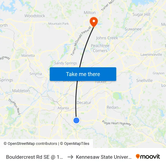 Bouldercrest Rd SE @ 1470 to Kennesaw State University map