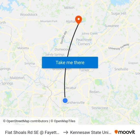 Flat Shoals Rd SE @ Fayetteville Rd to Kennesaw State University map