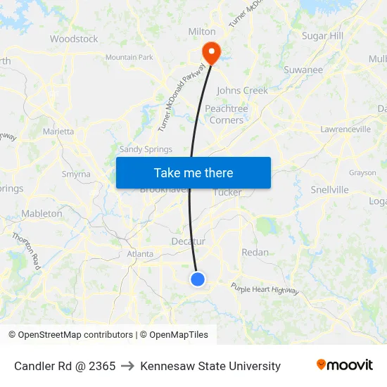 Candler Rd @ 2365 to Kennesaw State University map