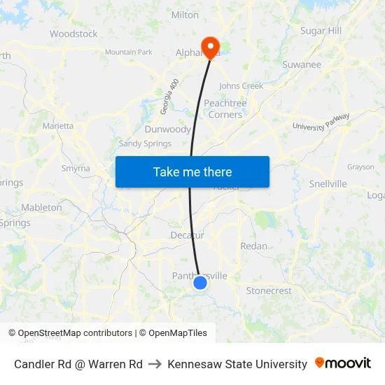 Candler Rd @ Warren Rd to Kennesaw State University map