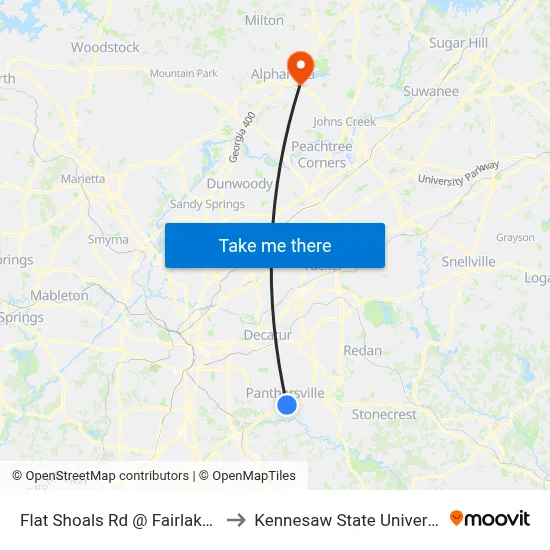 Flat Shoals Rd @ Fairlake Dr to Kennesaw State University map