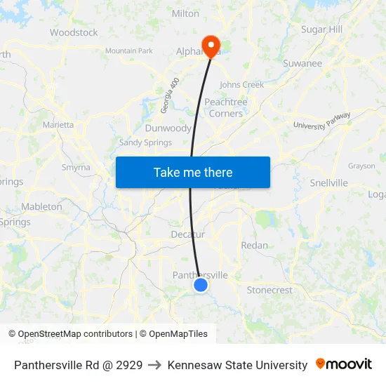 Panthersville Rd @ 2929 to Kennesaw State University map