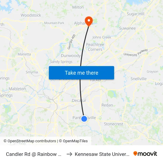 Candler Rd @ Rainbow Way to Kennesaw State University map