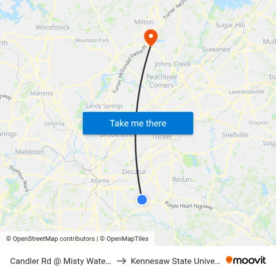 Candler Rd @ Misty Waters Dr to Kennesaw State University map