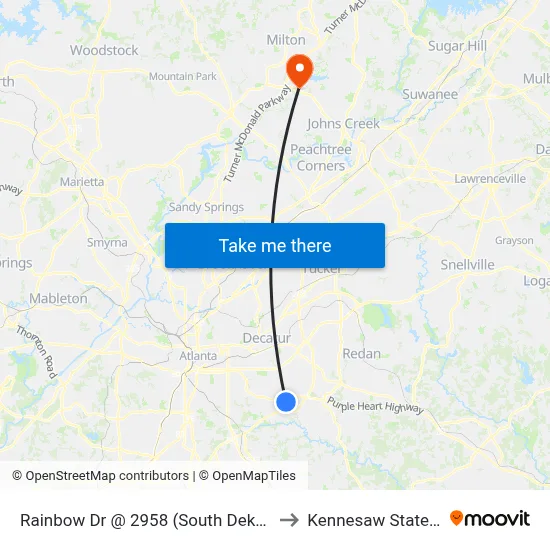 Rainbow Dr @ 2958 (South Dekalb Transfer Point) to Kennesaw State University map