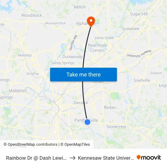Rainbow Dr @ Dash Lewis Dr to Kennesaw State University map