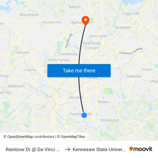 Rainbow Dr @ Da Vinci Blvd to Kennesaw State University map