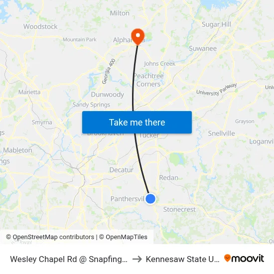 Wesley Chapel Rd @ Snapfinger Woods Dr to Kennesaw State University map