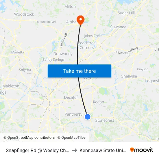Snapfinger Rd @ Wesley Chapel Rd to Kennesaw State University map