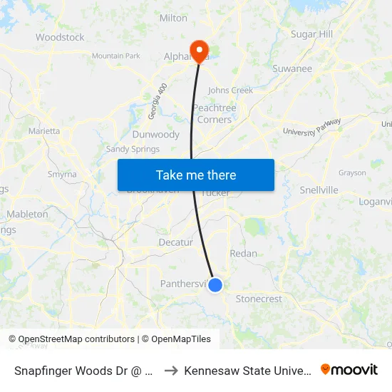 Snapfinger Woods Dr @ 4185 to Kennesaw State University map