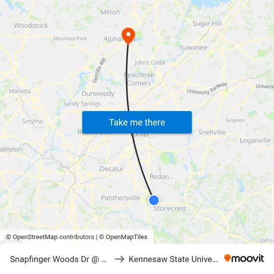 Snapfinger Woods Dr @ 5068 to Kennesaw State University map