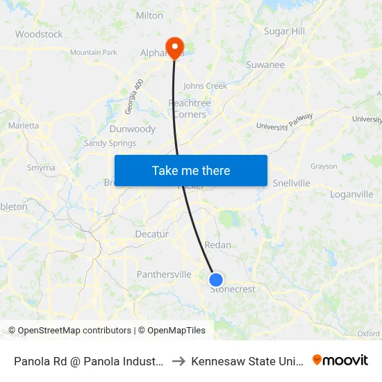 Panola Rd @ Panola Industrial Blvd to Kennesaw State University map