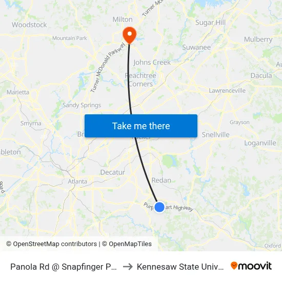 Panola Rd @ Snapfinger Park Dr to Kennesaw State University map